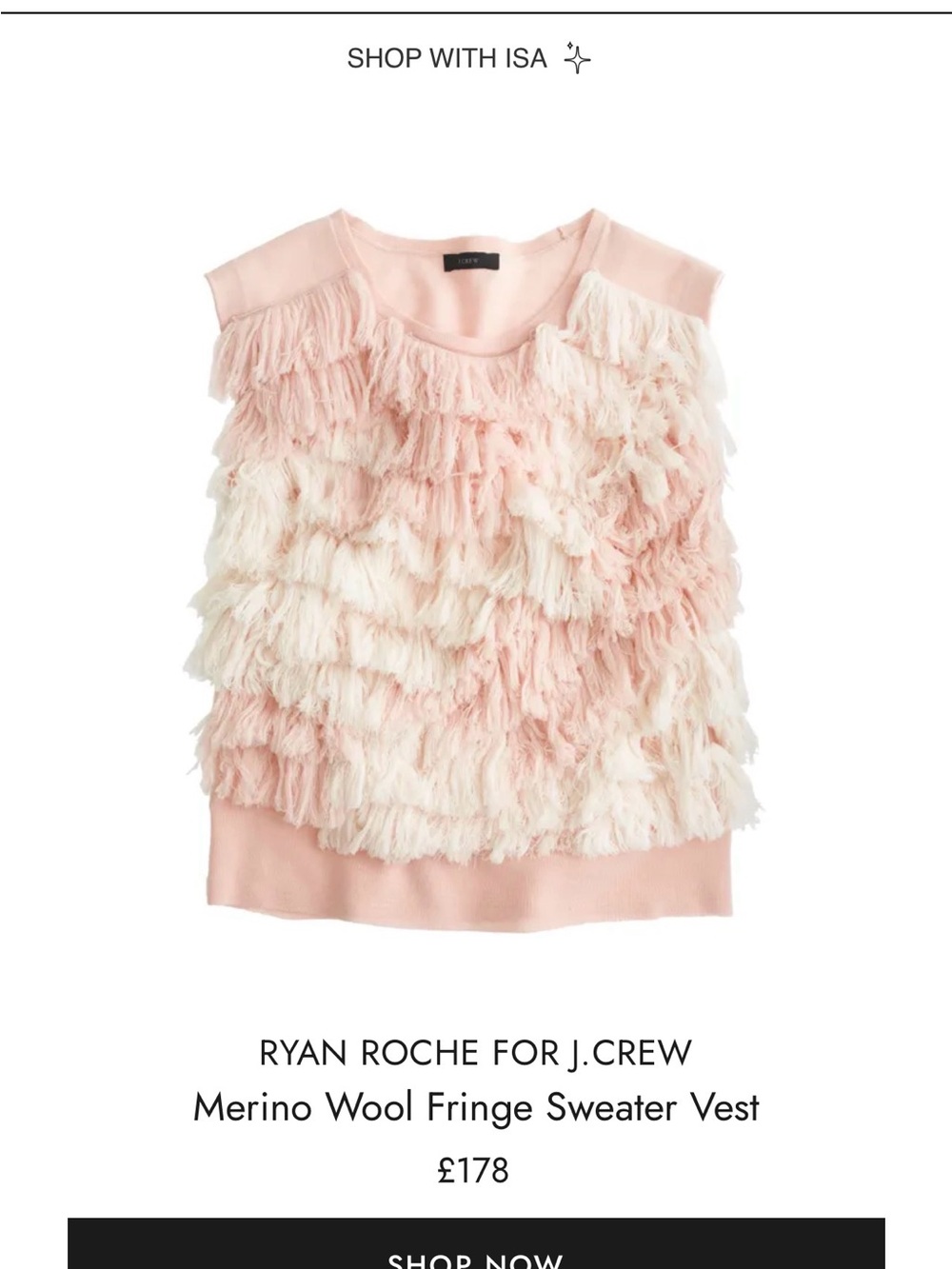 Ryan Roche for J. Crew Blush Pink Layered Fringe Sleeveless Top size M